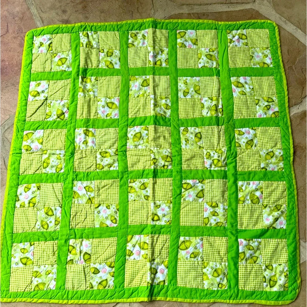 Quilt, green & pink, Handmade, 40.5” x 40.5”